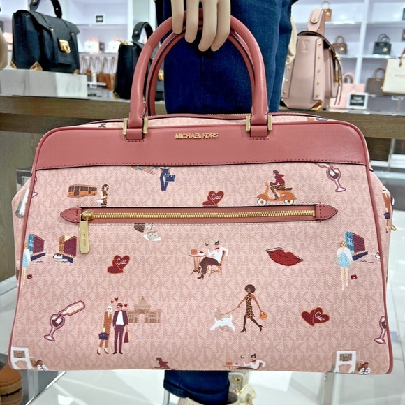Michael Kors Jet Set Girls Travel Top Zip Weekender Duffle Bag Dark Powder Blush - Picture 1 of 6